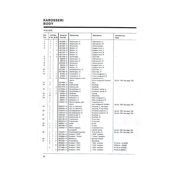 VOLVO 1962-1975 Fabrikens reservdelskatalog